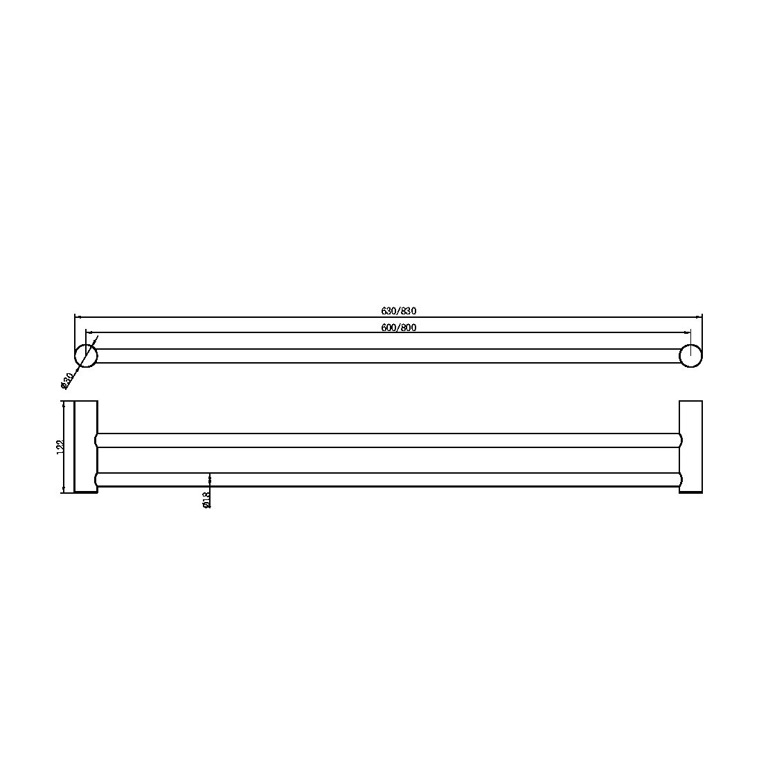 Nero Zen SS316L Double Towel Rail 600/800mm Graphite