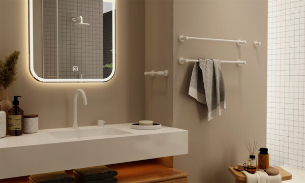 Nero Mecca Single Towel Rail 600/800mm Matte White