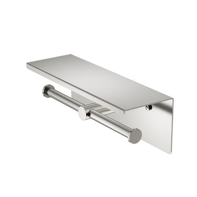 Nero Mecca Double Toilet Roll Holder With Shelf Brushed Nickel