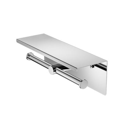 Nero Mecca Double Toilet Roll Holder With Shelf Chrome