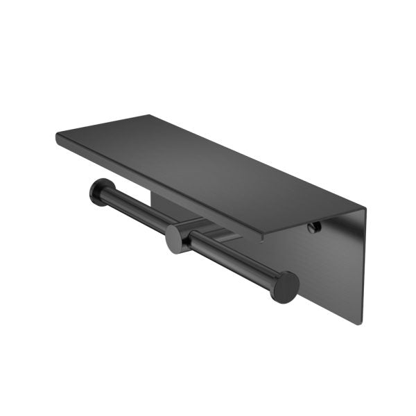 Nero Mecca Double Toilet Roll Holder With Shelf Gun Metal