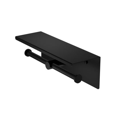 Nero Mecca Double Toilet Roll Holder With Shelf Matte Black