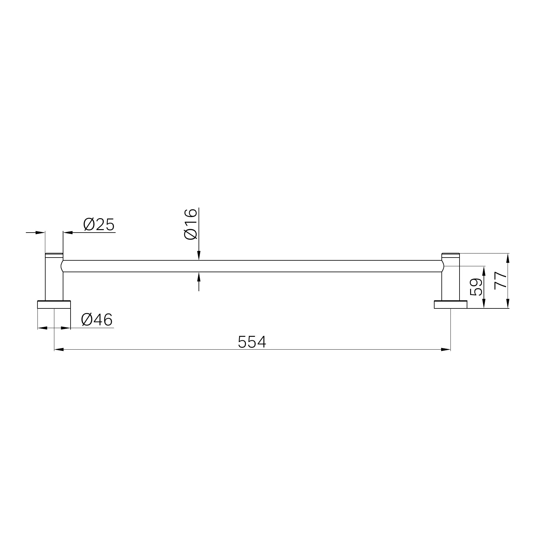 Nero Dolce II Single Towel Rail 600mm Chrome
