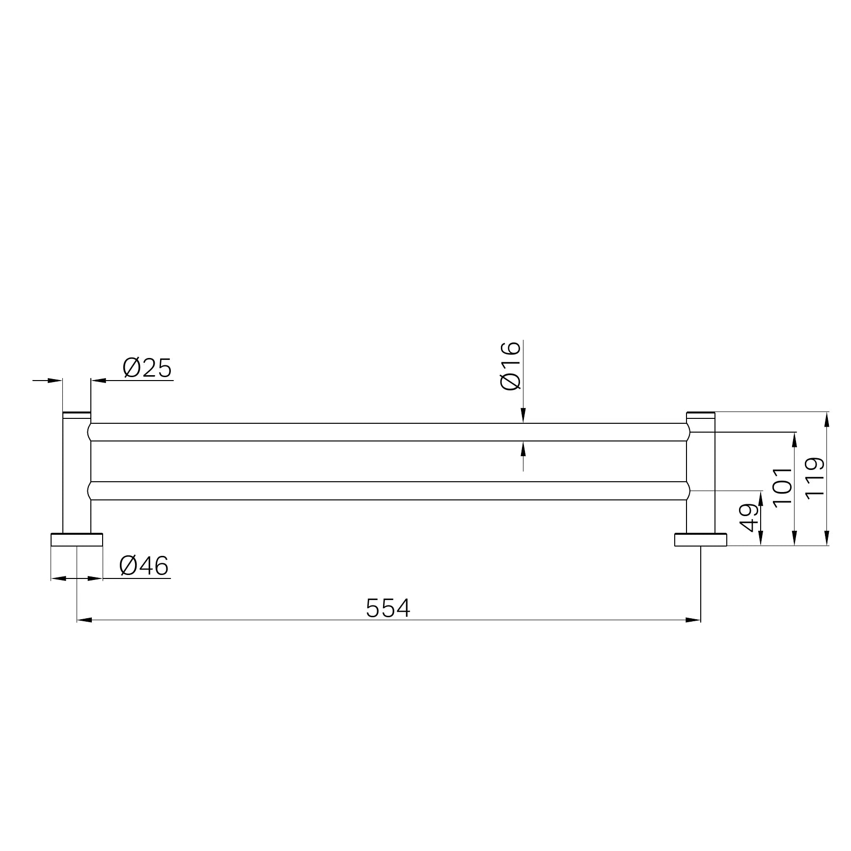 Nero Dolce II Double Towel Rail 600mm Chrome