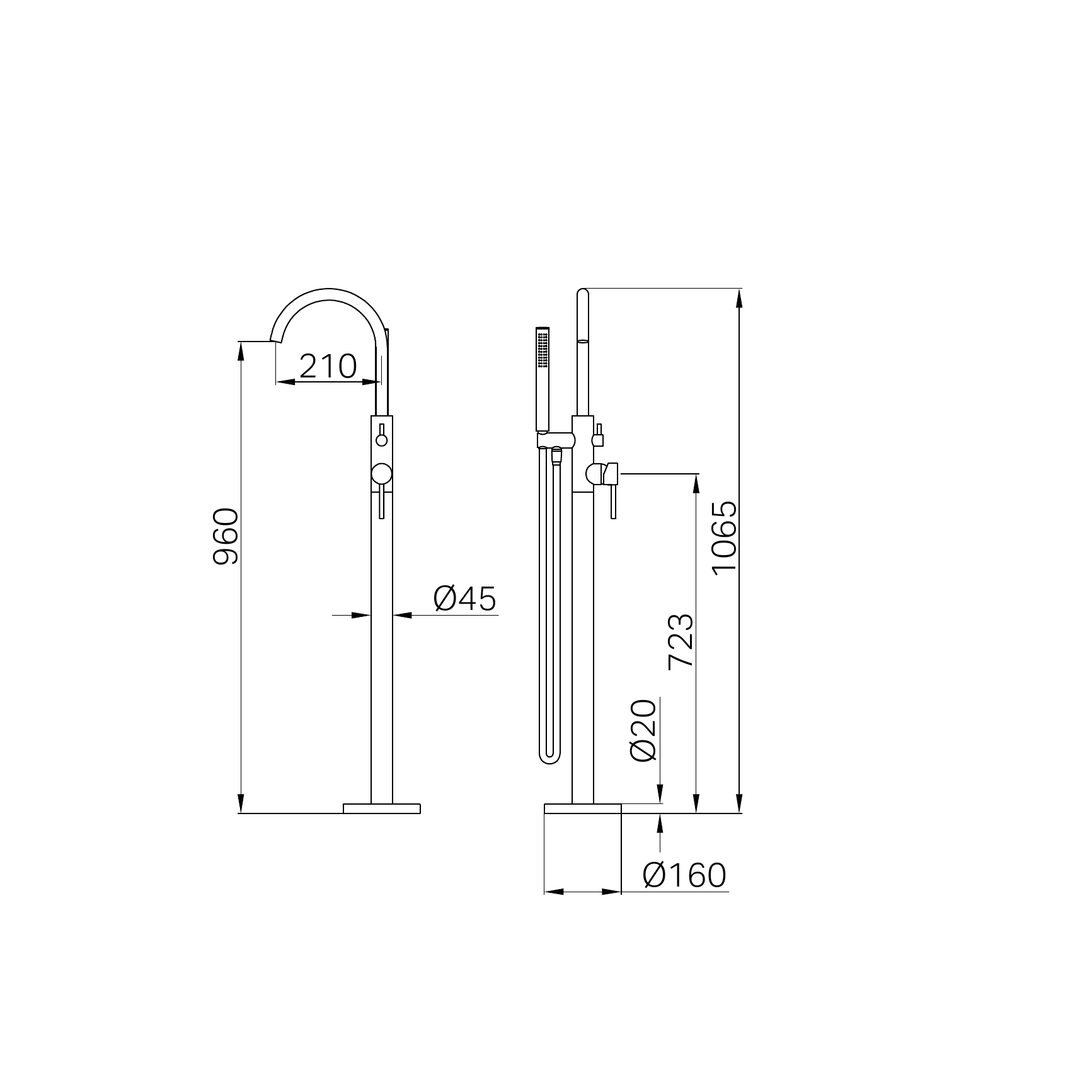 Nero Mecca Round Freestanding Bath Mixer With Handshower Brushed Gold
