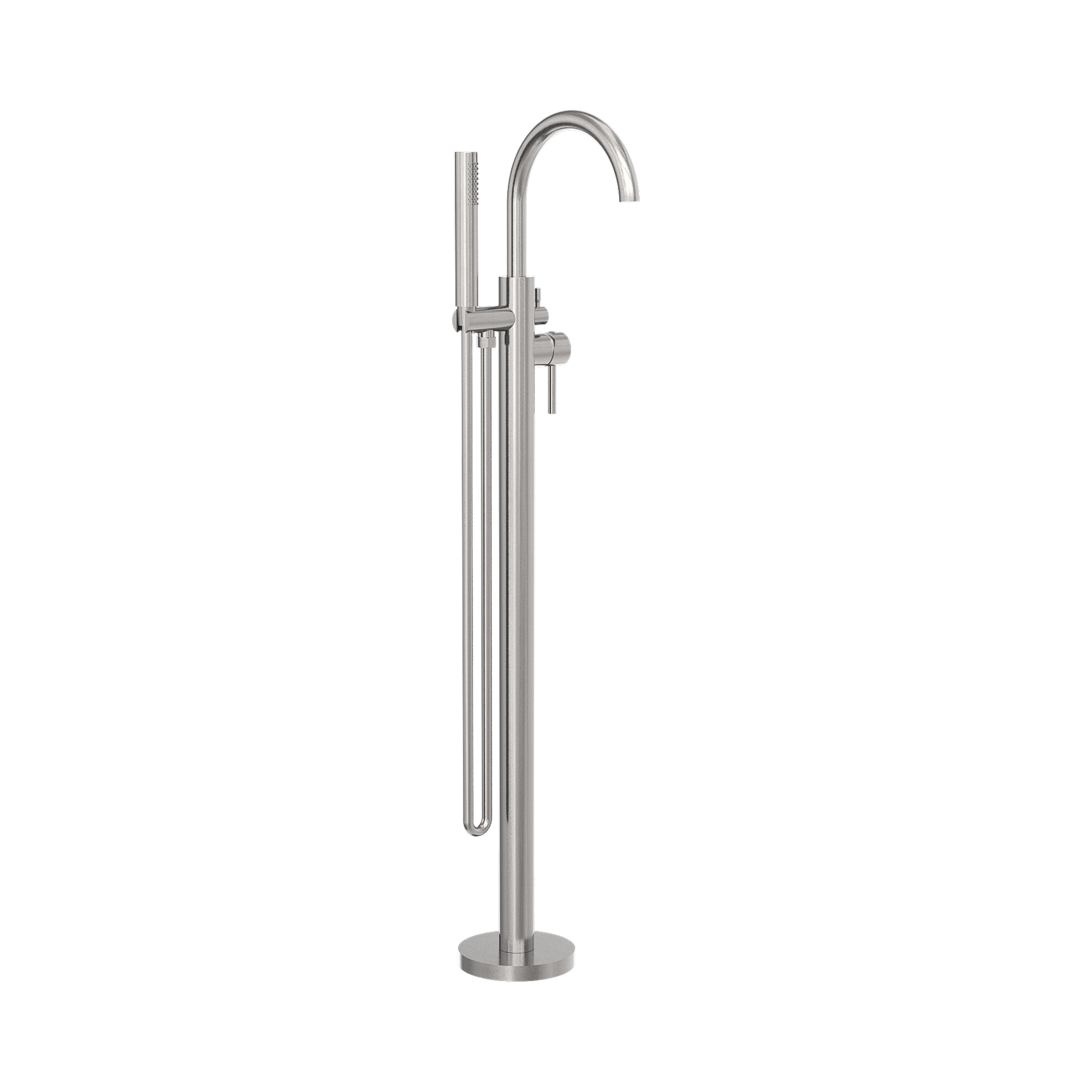 Nero Mecca Round Freestanding Bath Mixer With Handshower Brushed Nickel