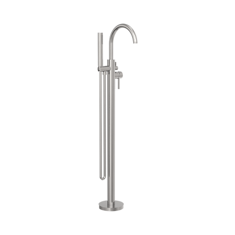 Nero Mecca Round Freestanding Bath Mixer With Handshower Brushed Nickel