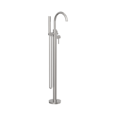 Nero Mecca Round Freestanding Bath Mixer With Handshower Brushed Nickel