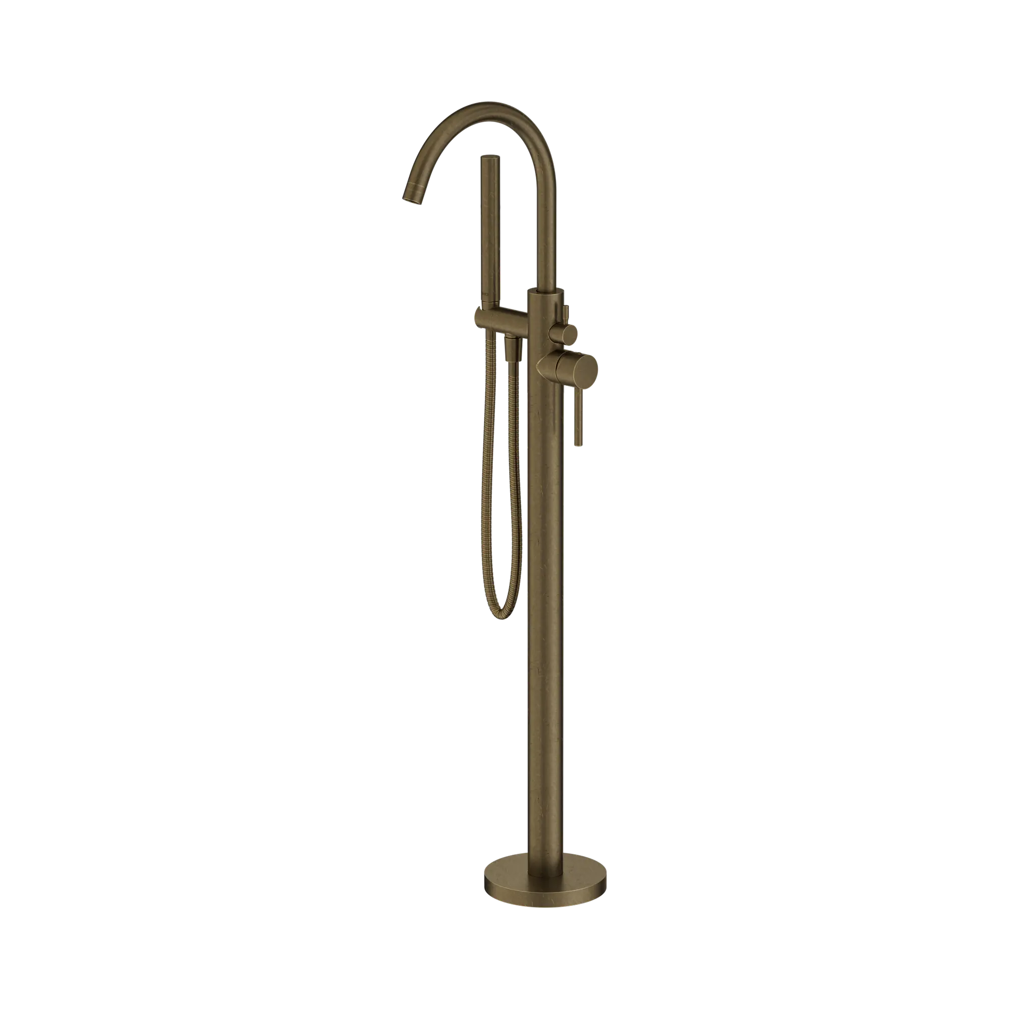 Nero Mecca Round Freestanding Mixer With Hand Shower II Tumbled Antique Brass