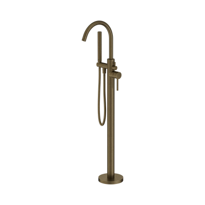 Nero Mecca Round Freestanding Mixer With Hand Shower II Tumbled Antique Brass