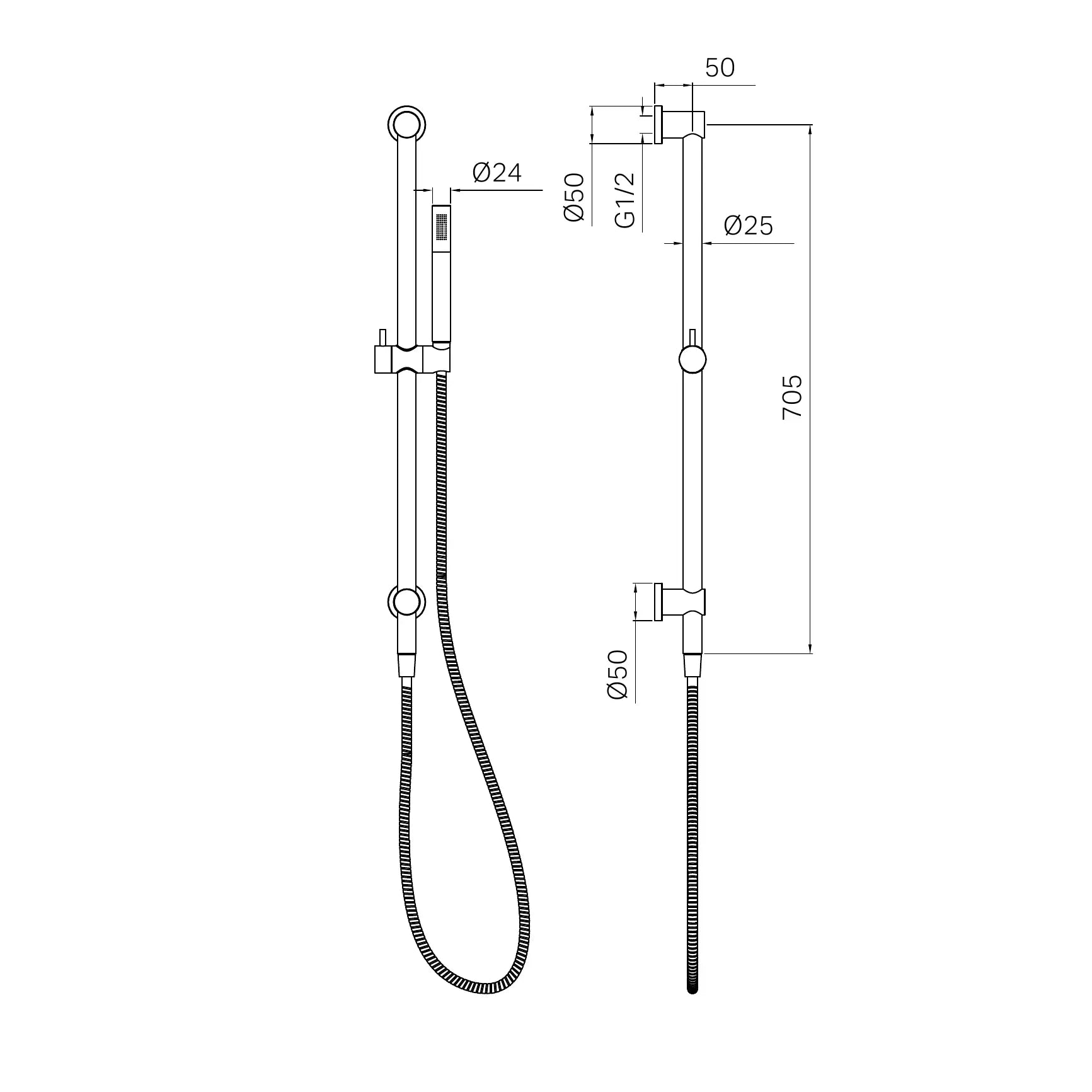 Nero Mecca Shower Rail With Slim Hand Shower Tumbled Antique Brass