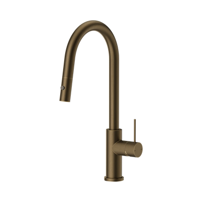 Nero Mecca Pull Out Sink Mixer With Vegie Spray Function Tumbled Antique Brass