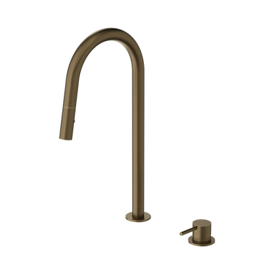 Nero Mecca Hob Mounted Pull Out Sink Mixer Tumbled Antique Brass