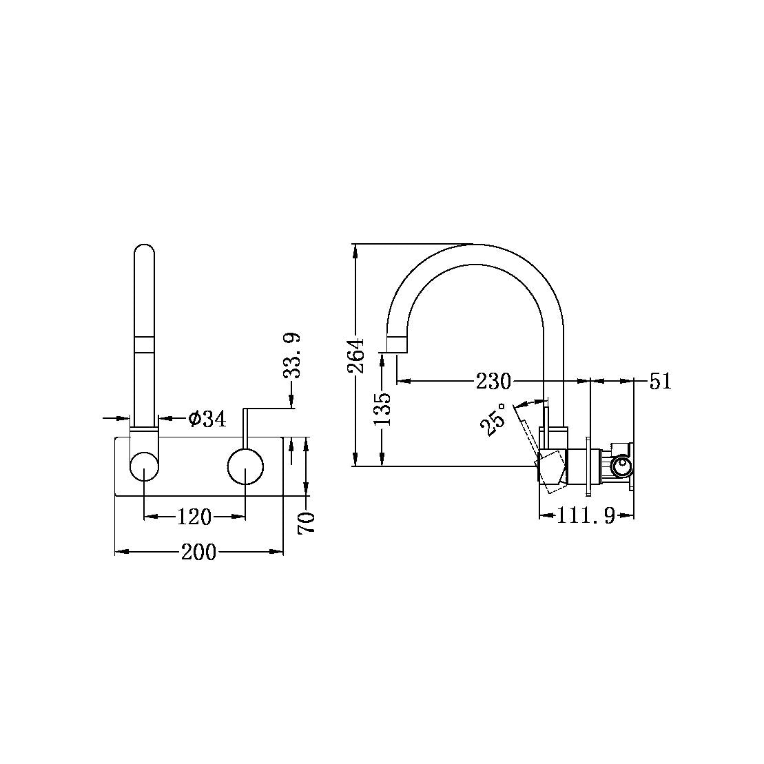 Nero Wall Basin/Bath Swivel Spout Handle Up Brushed Nickel