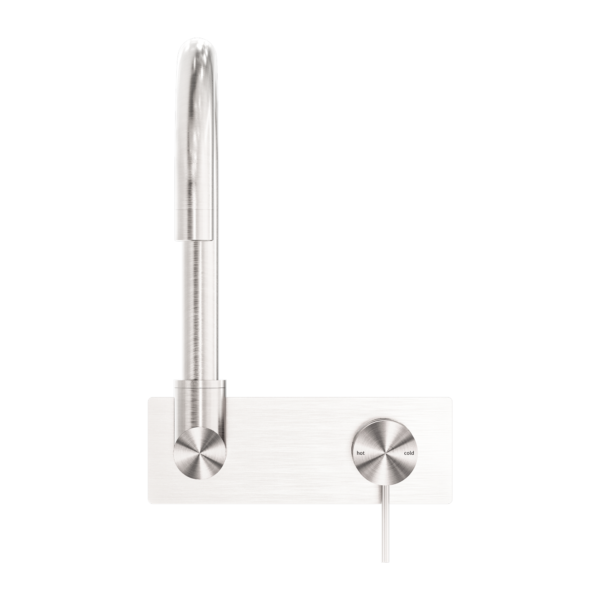 Nero Mecca Wall Basin/Bath Mixer Swivel Spout Handle Down Brushed Nickel