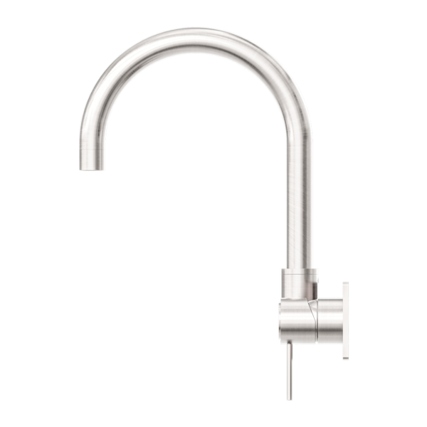 Nero Mecca Wall Basin/Bath Mixer Swivel Spout Handle Down Brushed Nickel