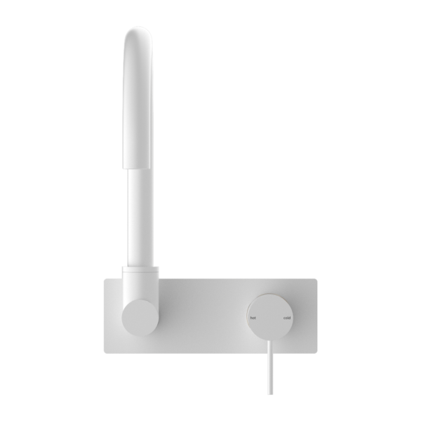Nero Mecca Wall Basin/Bath Mixer Swivel Spout Handle Down Matte White