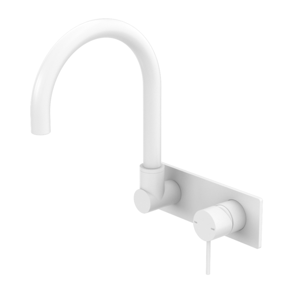 Nero Mecca Wall Basin/Bath Mixer Swivel Spout Handle Down Matte White