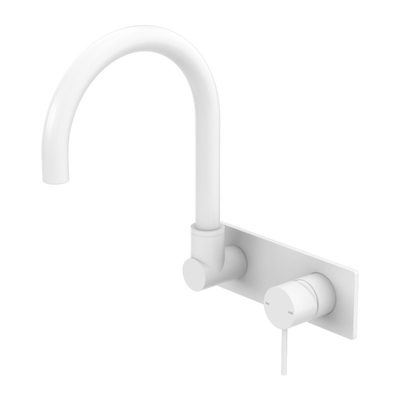 Nero Mecca Wall Basin/Bath Mixer Swivel Spout Handle Down Matte White