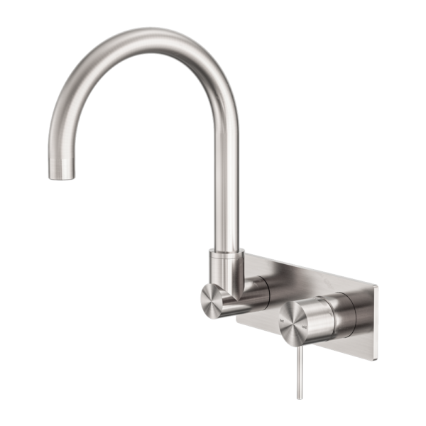 Nero Mecca Wall Basin/Bath Mixer Swivel Spout Handle Down Brushed Nickel