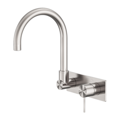 Nero Mecca Wall Basin/Bath Mixer Swivel Spout Handle Down Brushed Nickel