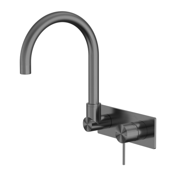Nero Mecca Wall Basin/Bath Mixer Swivel Spout Handle Down Gun Metal