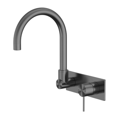 Nero Mecca Wall Basin/Bath Mixer Swivel Spout Handle Down Gun Metal