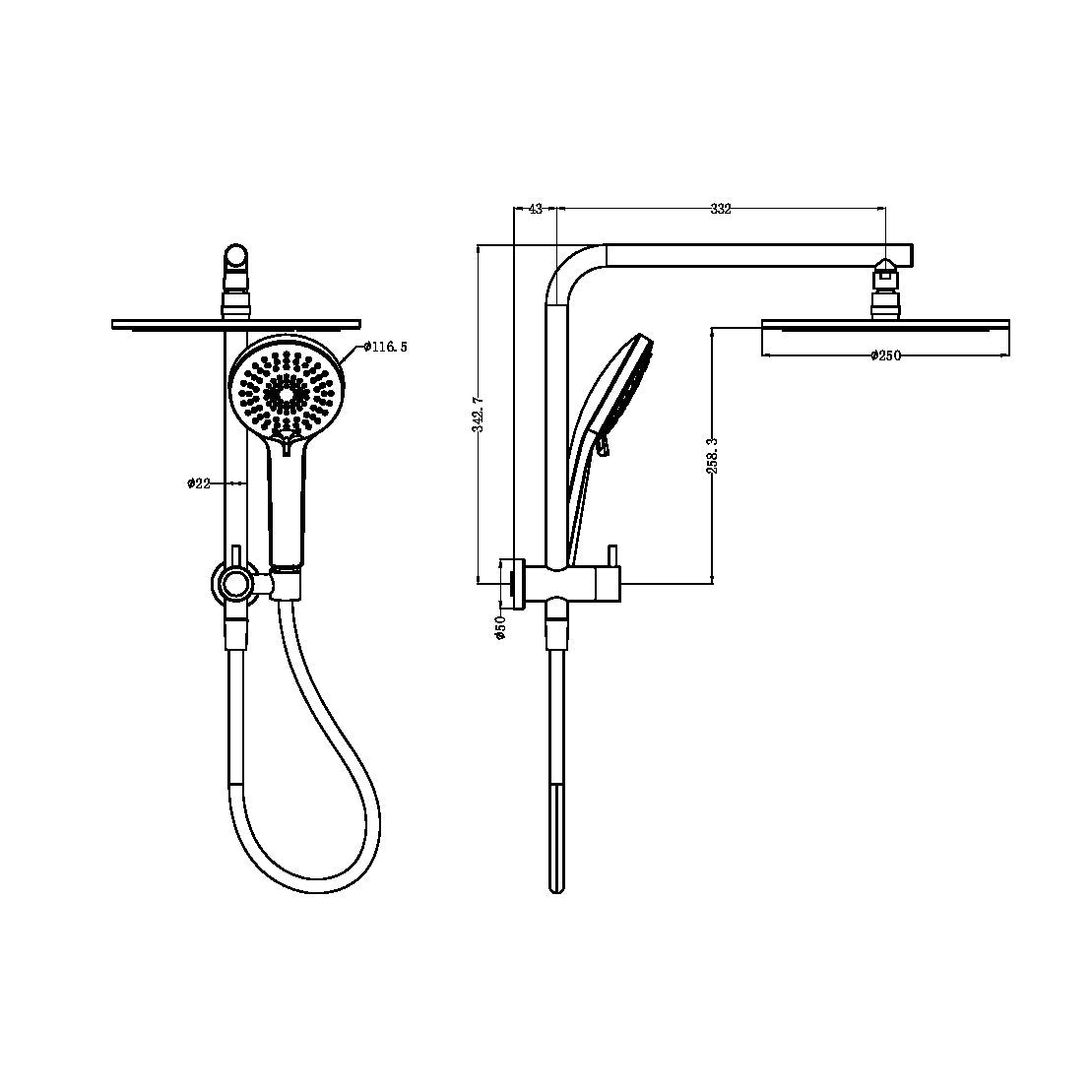 Nero Mecca 2 in 1 Twin Shower Brushed Gold