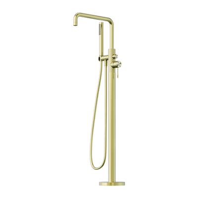 Nero Opal Freestanding Bath Filler With Handshower Brushed Gold