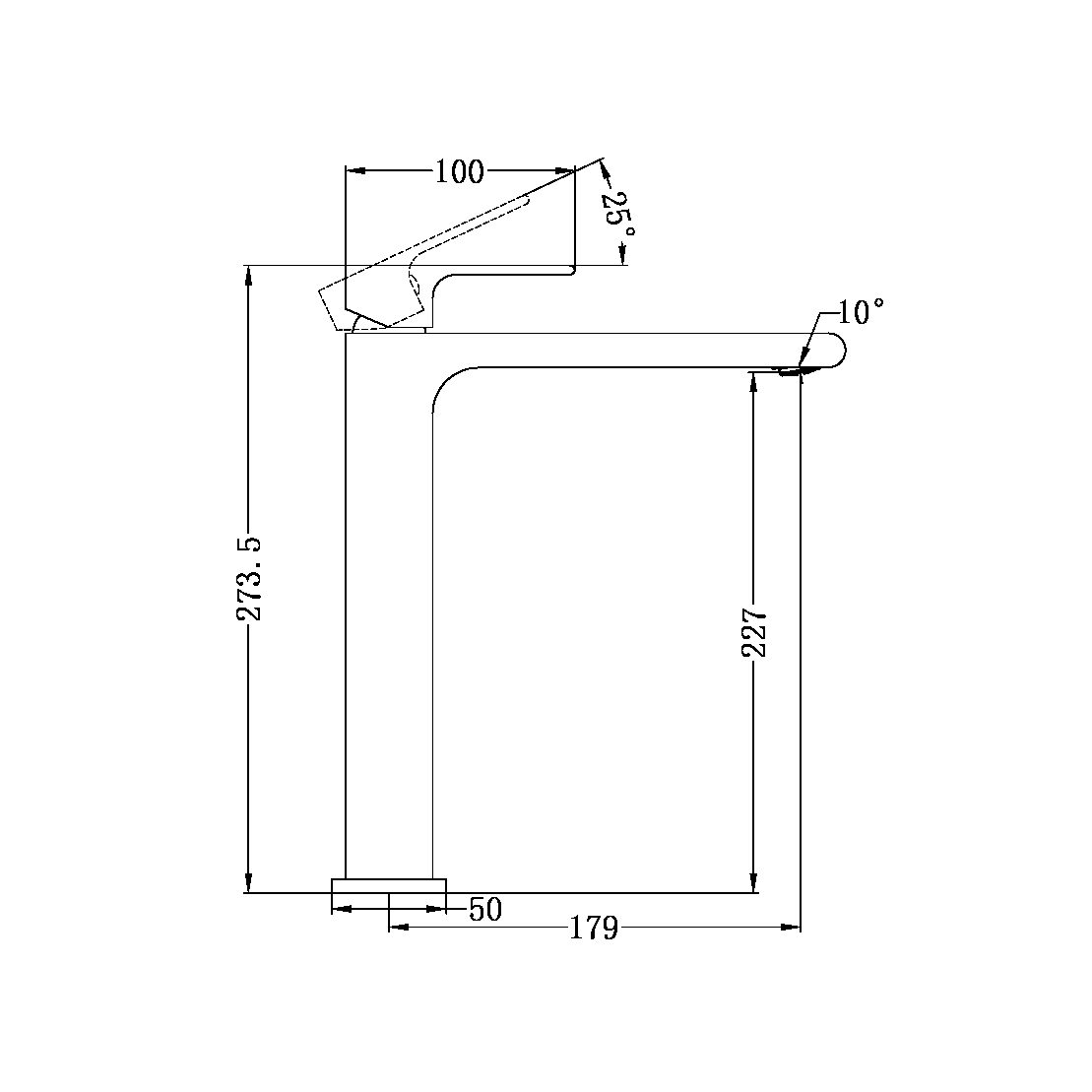 Nero Bianca Tall Basin Mixer - Draw Plan