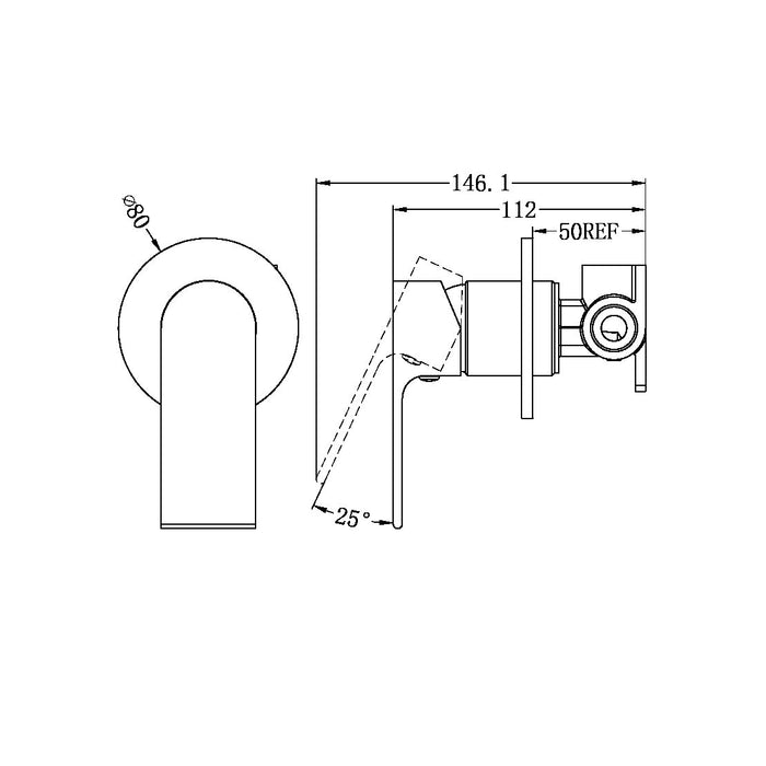 Nero Bianca Shower Mixer 80mm Plate - Brushed Gold