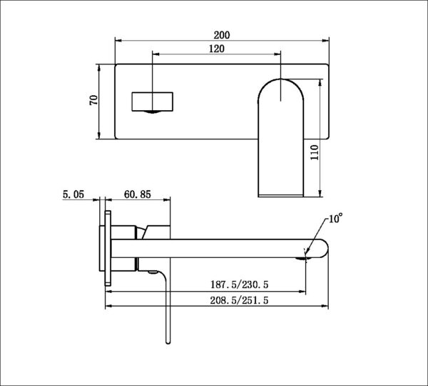 Nero Bianca Wall Basin/Bath Mixer 230 mm Trim Kits Only - Chrome