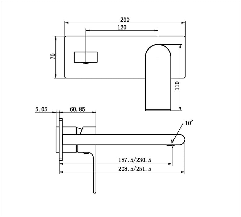 Nero Bianca Wall Basin/Bath Mixer 187mm Trim Kits Only Brushed Bronze