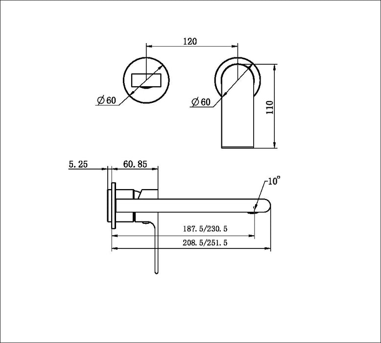 Nero Bianca Wall Basin/Bath Mixer Separate Back Plate 187mm Trim Kits Only - Brushed Nickel