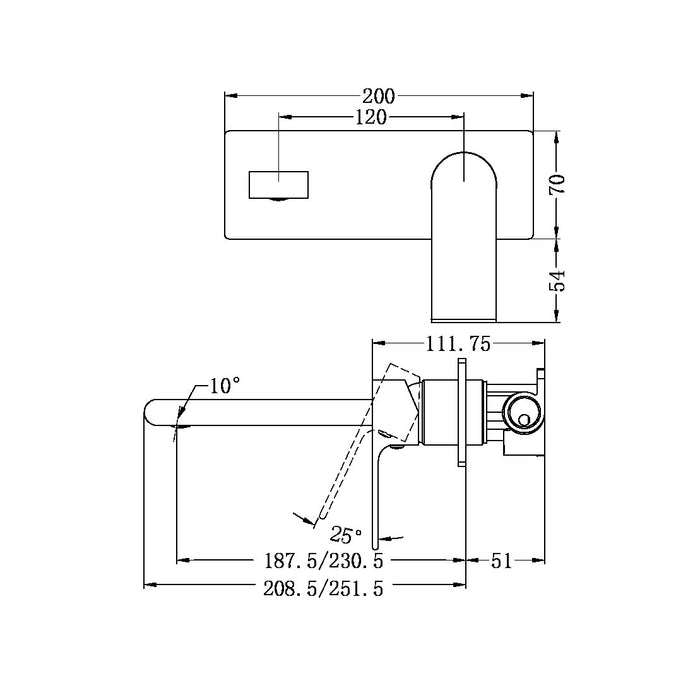 Nero Bianca Wall Basin/Bath Mixer 230mm - Chrome