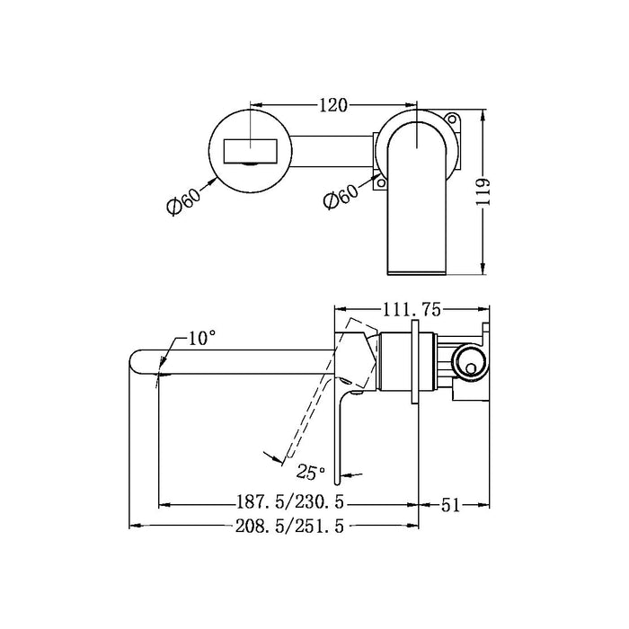 Nero Bianca Wall Basin/Bath Mixer Separate Back Plate 230 mm Chrome