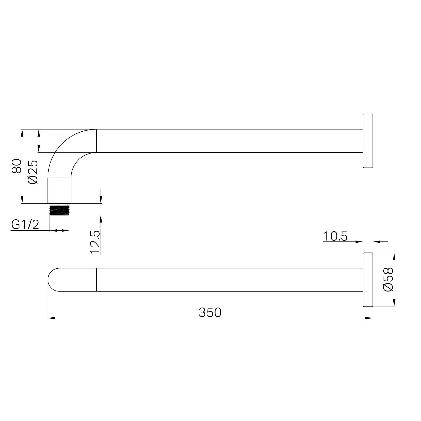 Nero Round Shower Arm 330mm Length Brushed Bronze