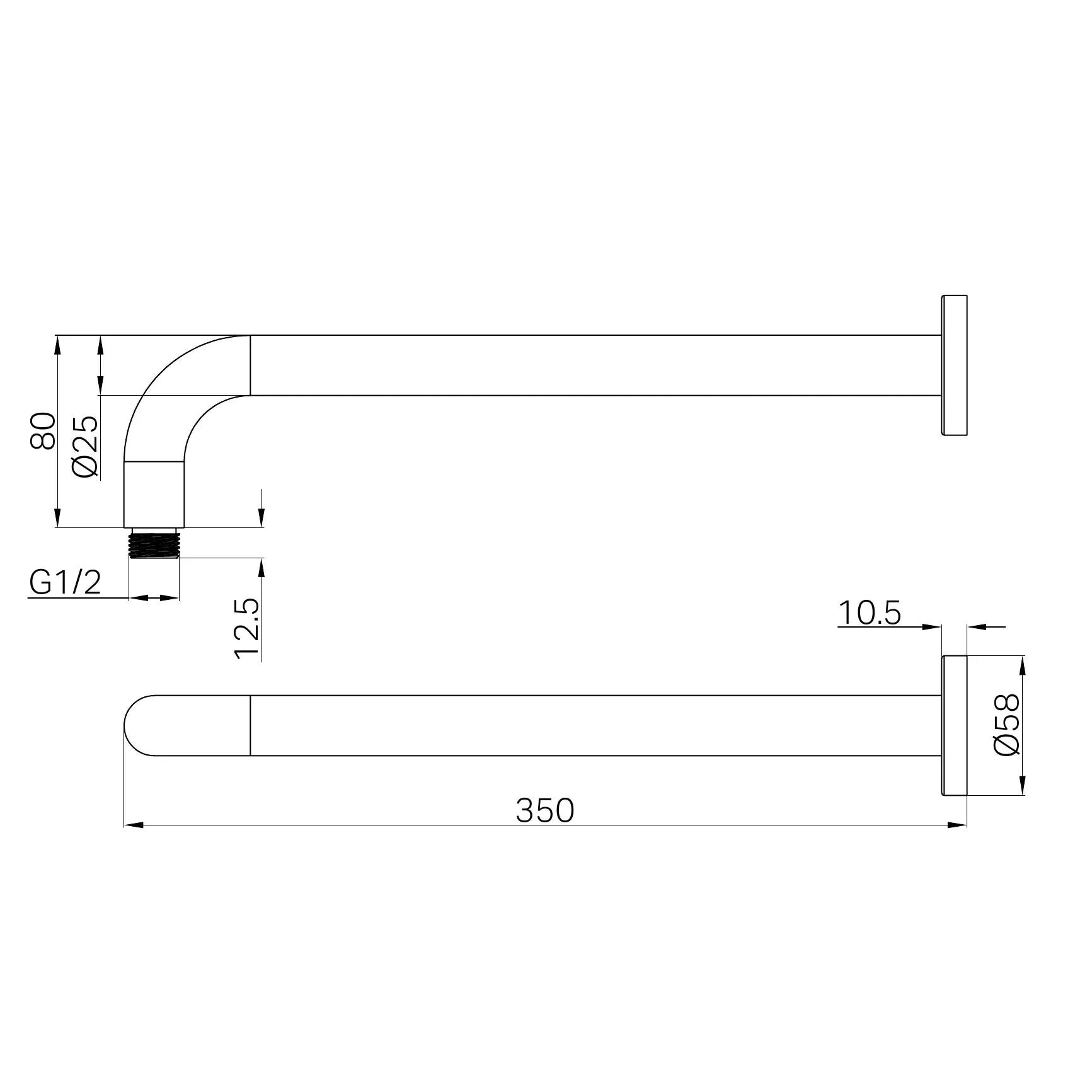 Nero Round Shower Arm 330mm Length Tumbled Antique Brass