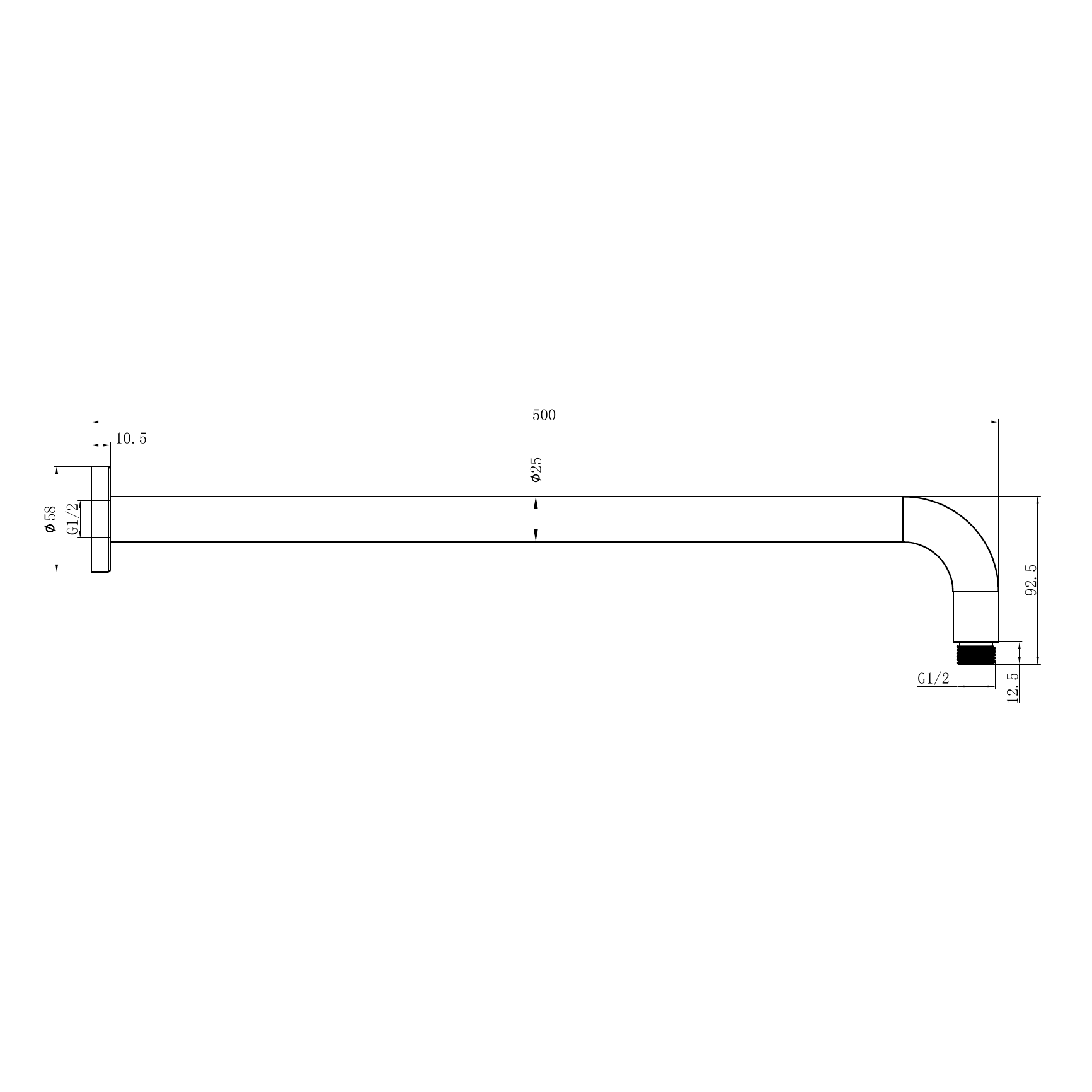 Nero Round Shower Arm Length 500mm Brushed Bronze