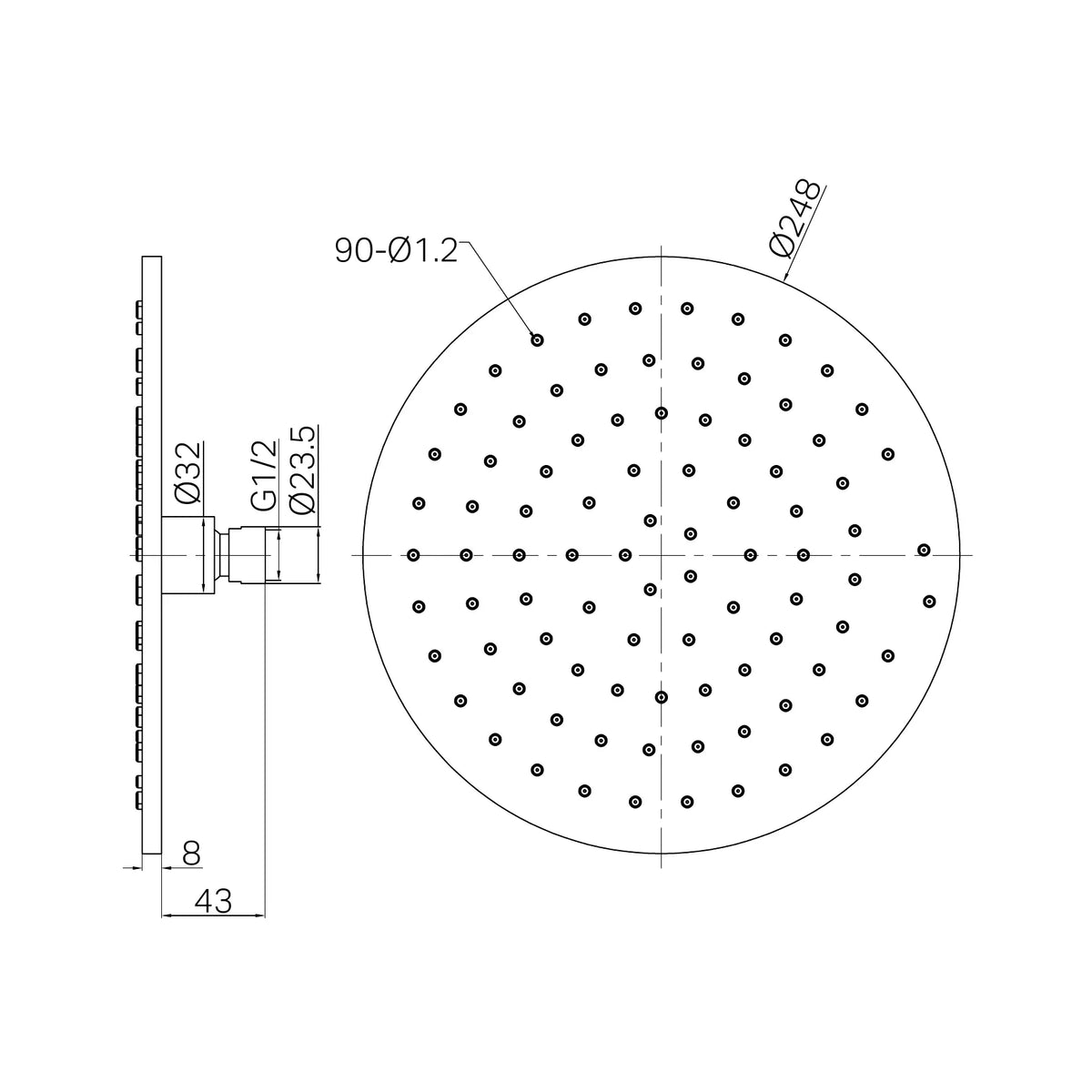 250mm Round Metal Shower Head II Brushed Gold