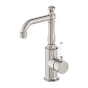 Nero York Basin Mixer with White Porcelain Lever - Brushed Nickel