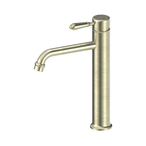 Nero York Straight Tall Basin Mixer With Metal Lever - Aged Brass