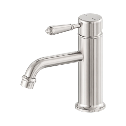 Nero York Straight Basin Mixer With Metal Lever - Brushed Nickel
