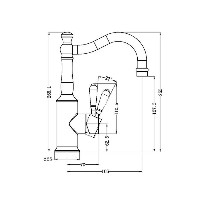 Nero York Basin Mixer Hook Spout with White Porcelain Lever - Brushed Nickel