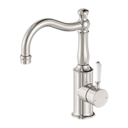 Nero York Basin Mixer Hook Spout with White Porcelain Lever - Brushed Nickel