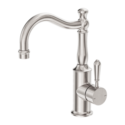 Nero York Basin Mixer Hook Spout with Metal Lever - Brushed Nickel