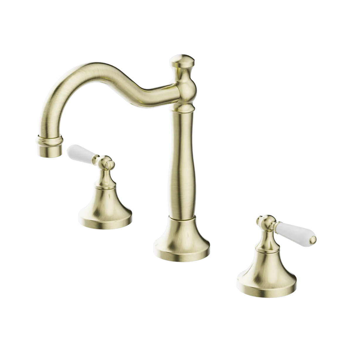 Nero York Basin Set With White Porcelain Lever - Aged Brass