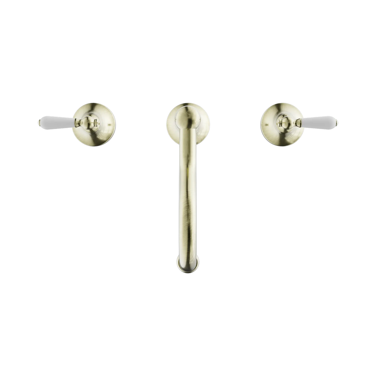 Nero York Basin Set With White Porcelain Lever - Aged Brass