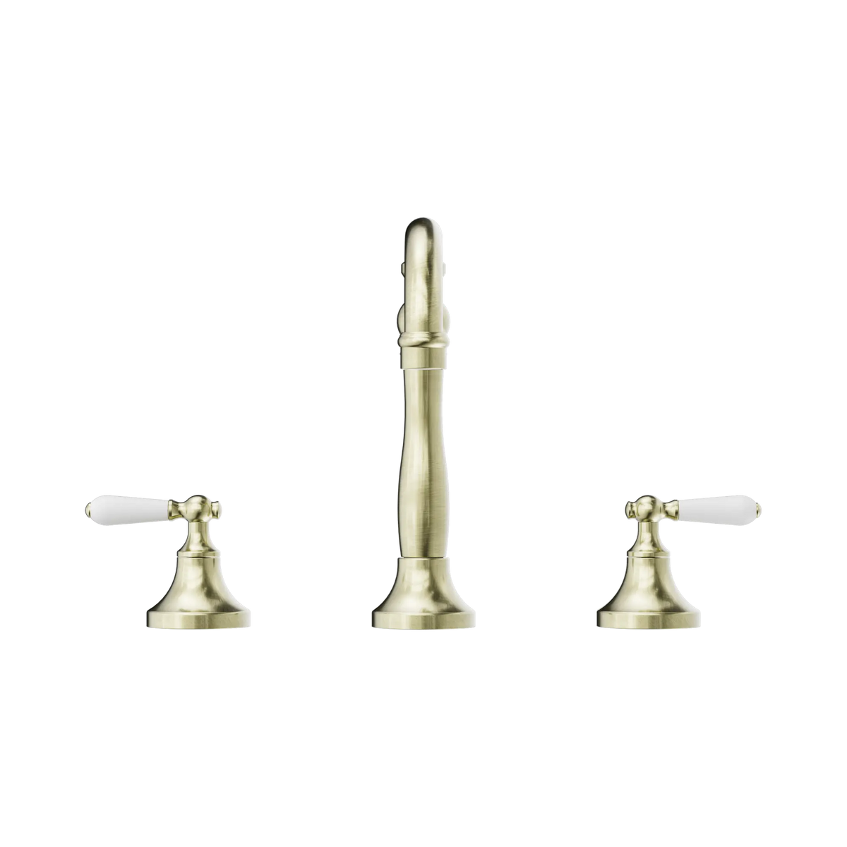 Nero York Basin Set With White Porcelain Lever - Aged Brass