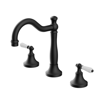 Nero York Basin Set With White Porcelain Lever - Matte Black